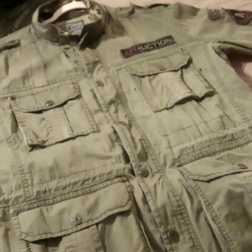 AFFLICTION  Olive Drab 3/4 length Coat